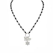 Eternal Chai Necklace by Love Lisa in black beads with silver symbolic charms star of david chai and evil eye