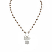 Eternal Chai Necklace by Love Lisa in brown beads with silver symbolic charms star of david chai and evil eye
