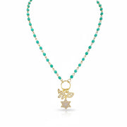Eternal Chai Necklace by Love Lisa in turquoise beads with gold symbolic charms star of david chai and evil eye