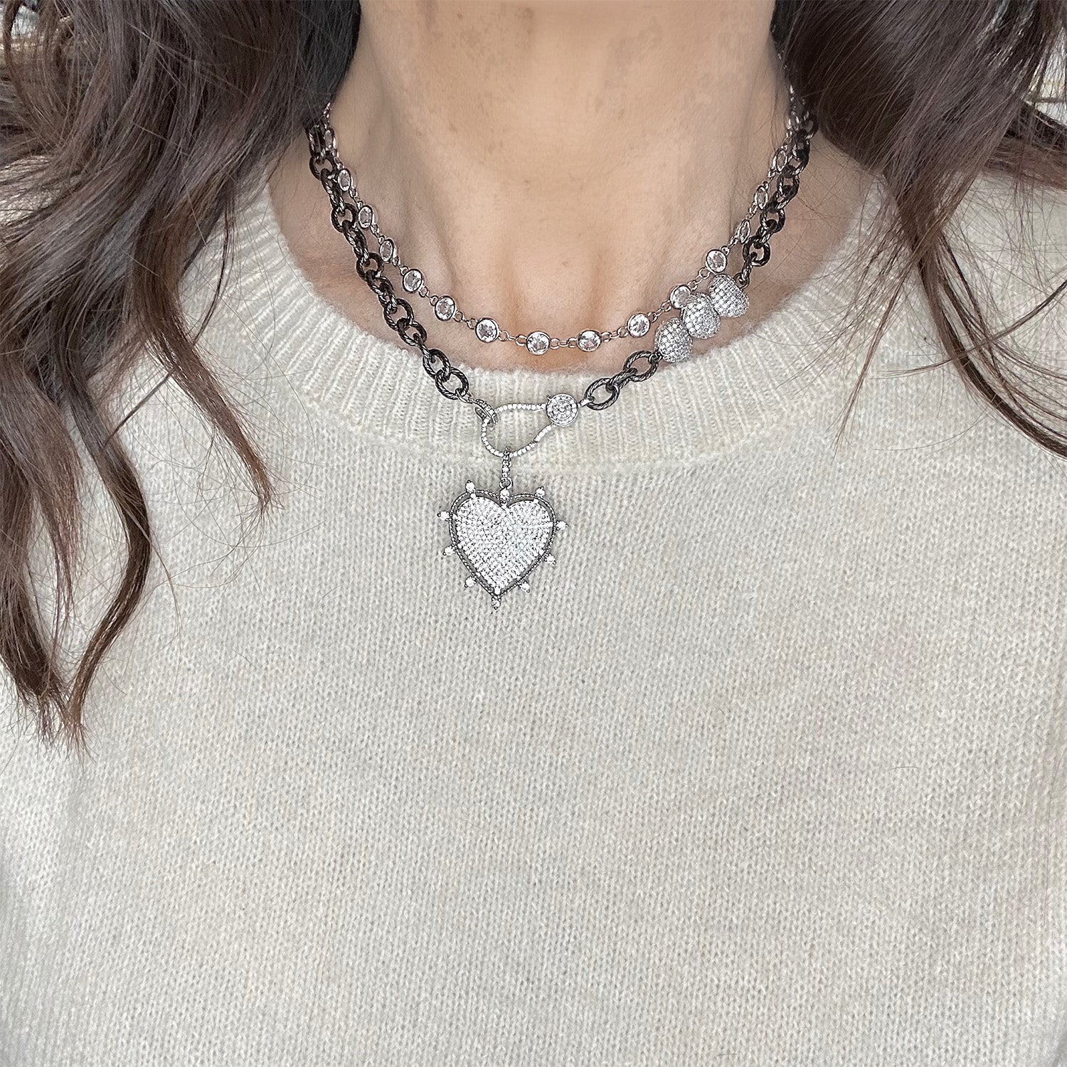 model wearing layered eternal glow diamond necklaces love lisa

