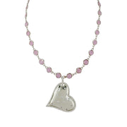 Evelyn diamond heart necklace silver light pink crystal chain heart jewelry
