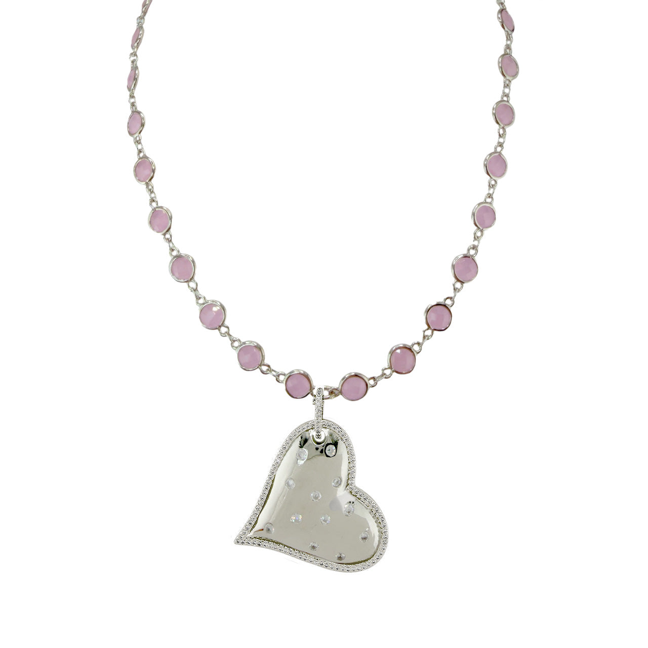 Evelyn diamond heart necklace silver light pink crystal chain heart jewelry