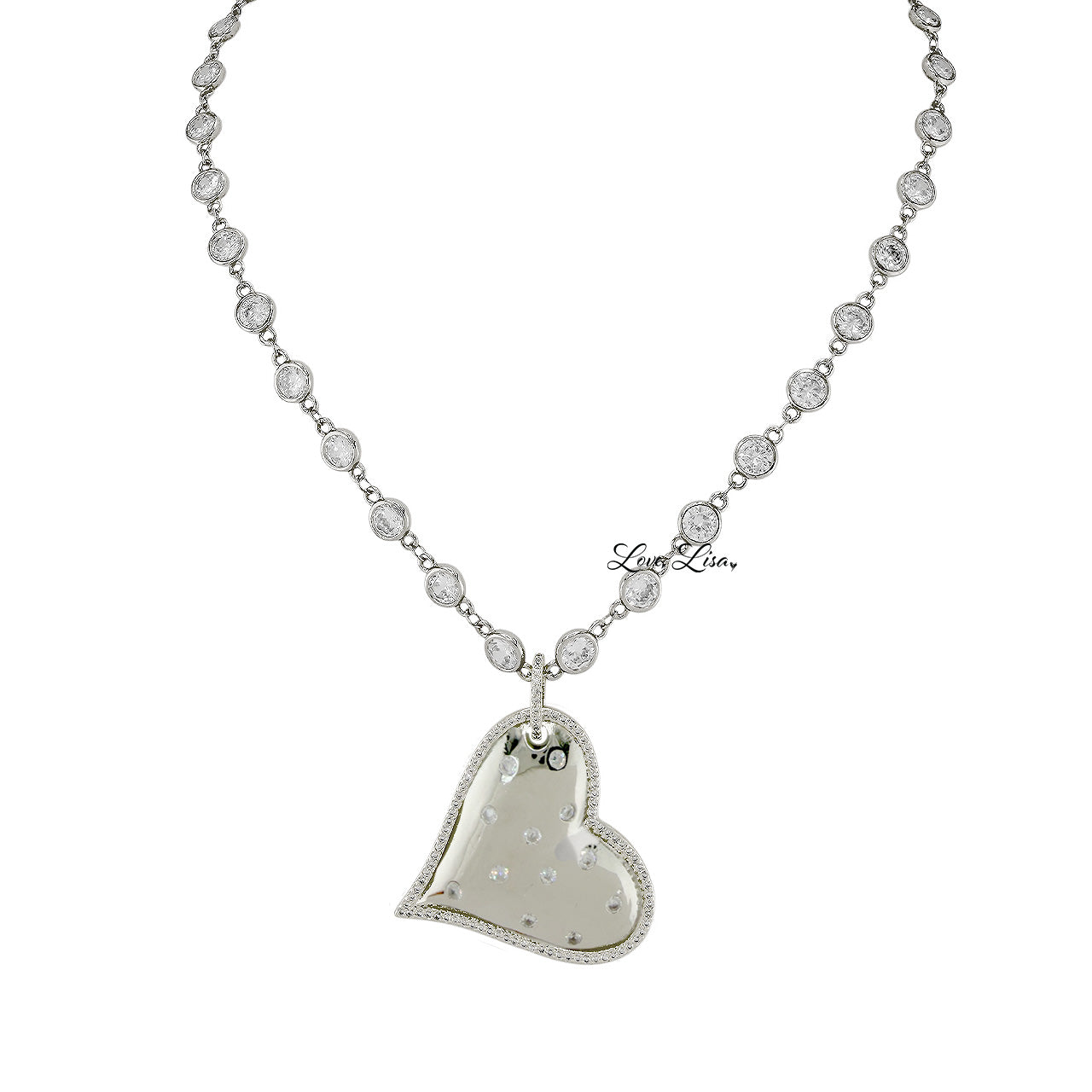 Evelyn diamond heart necklace silver pavé heart pendant crystal chain