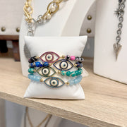 love lisa evil eye gemstone stretch bracelet collection in green pink blue and turquoise
