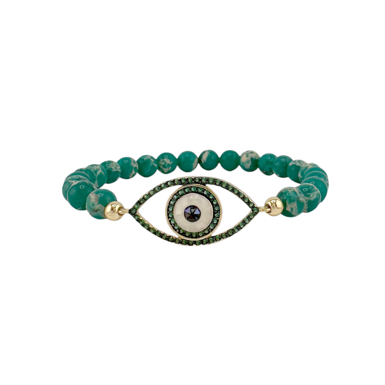 love lisa evil eye gemstone stretch bracelet green with crystal evil eye charm