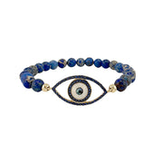 love lisa evil eye gemstone stretch bracelet navy blue with gold accents