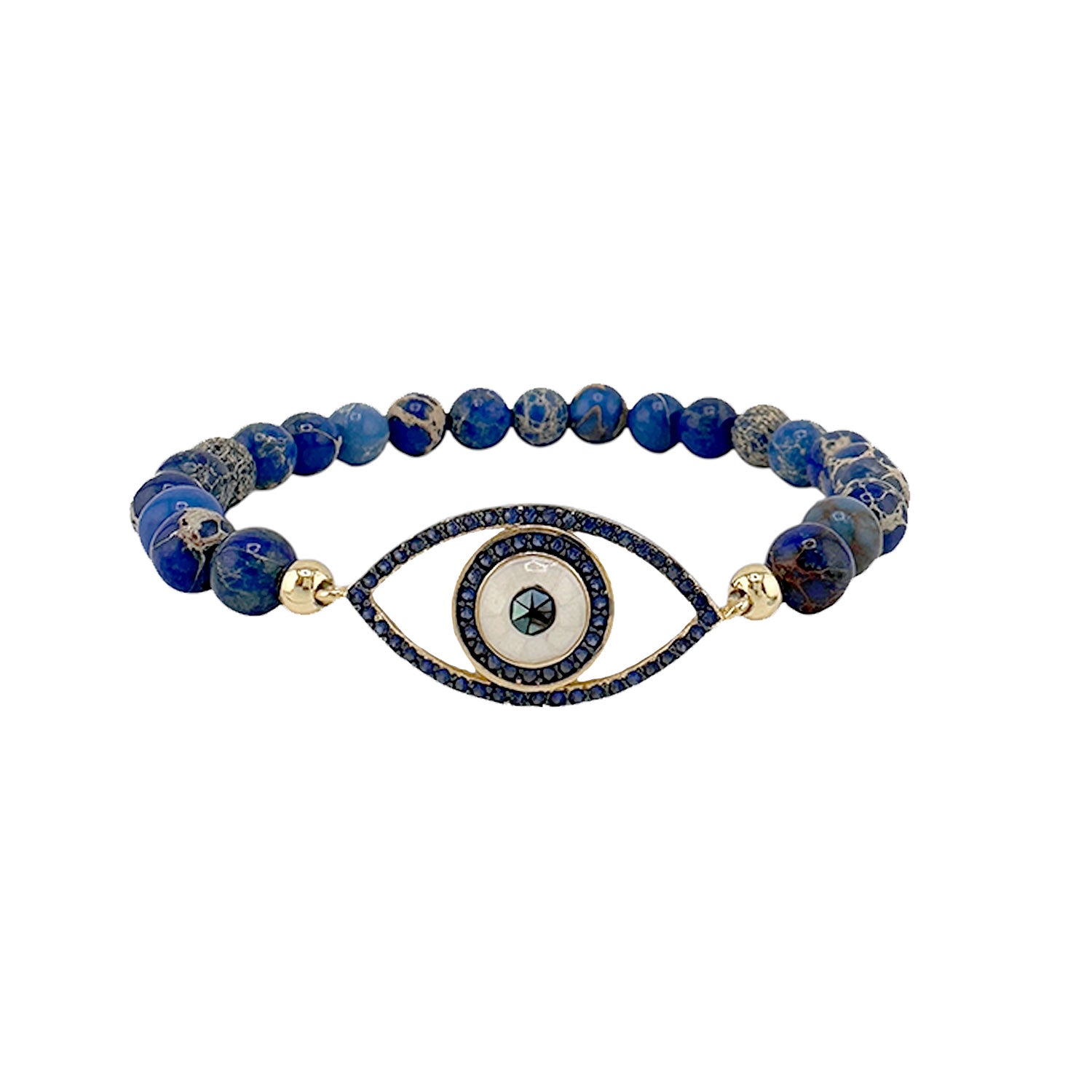 love lisa evil eye gemstone stretch bracelet navy blue with gold accents