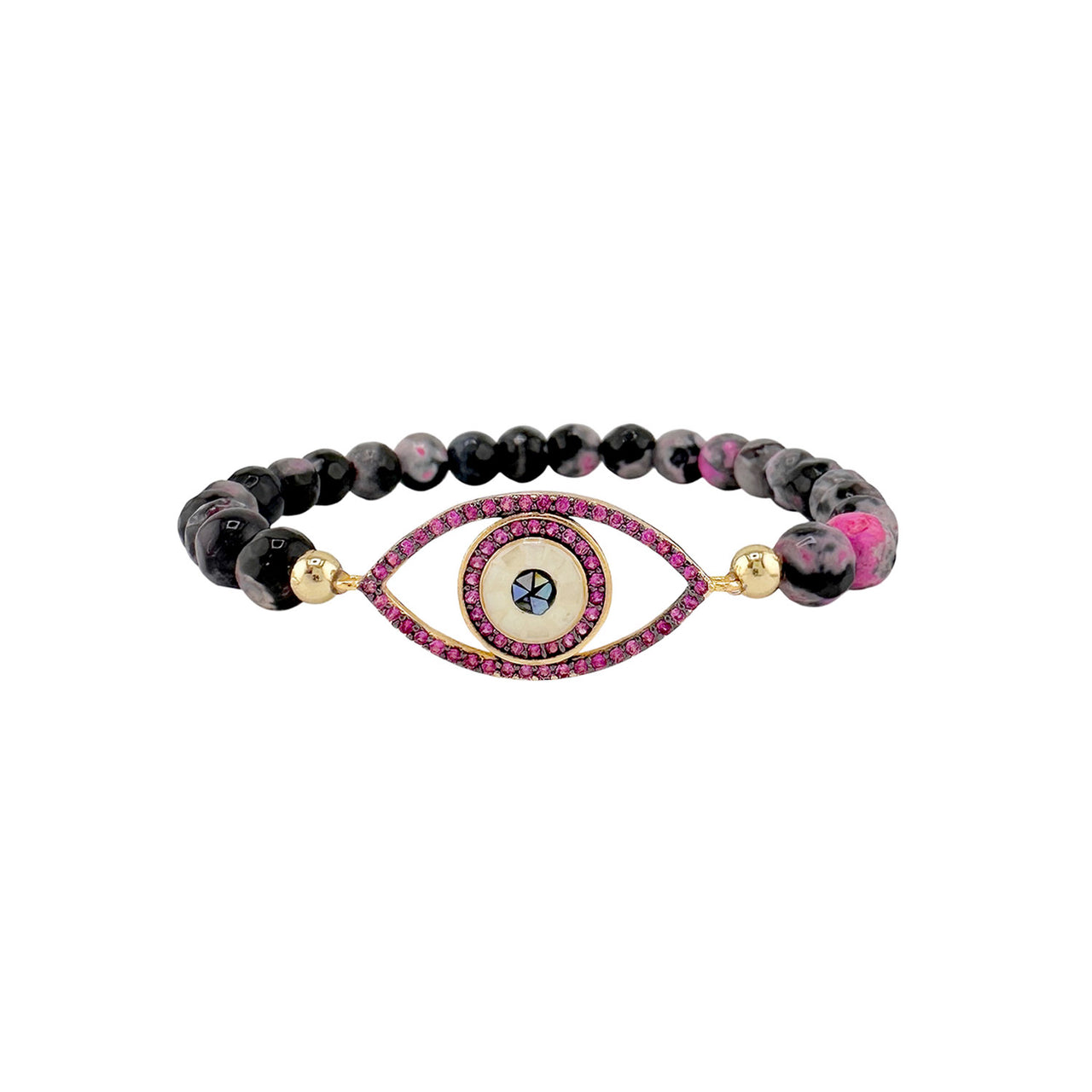 love lisa evil eye gemstone stretch bracelet with pink and crystal accents