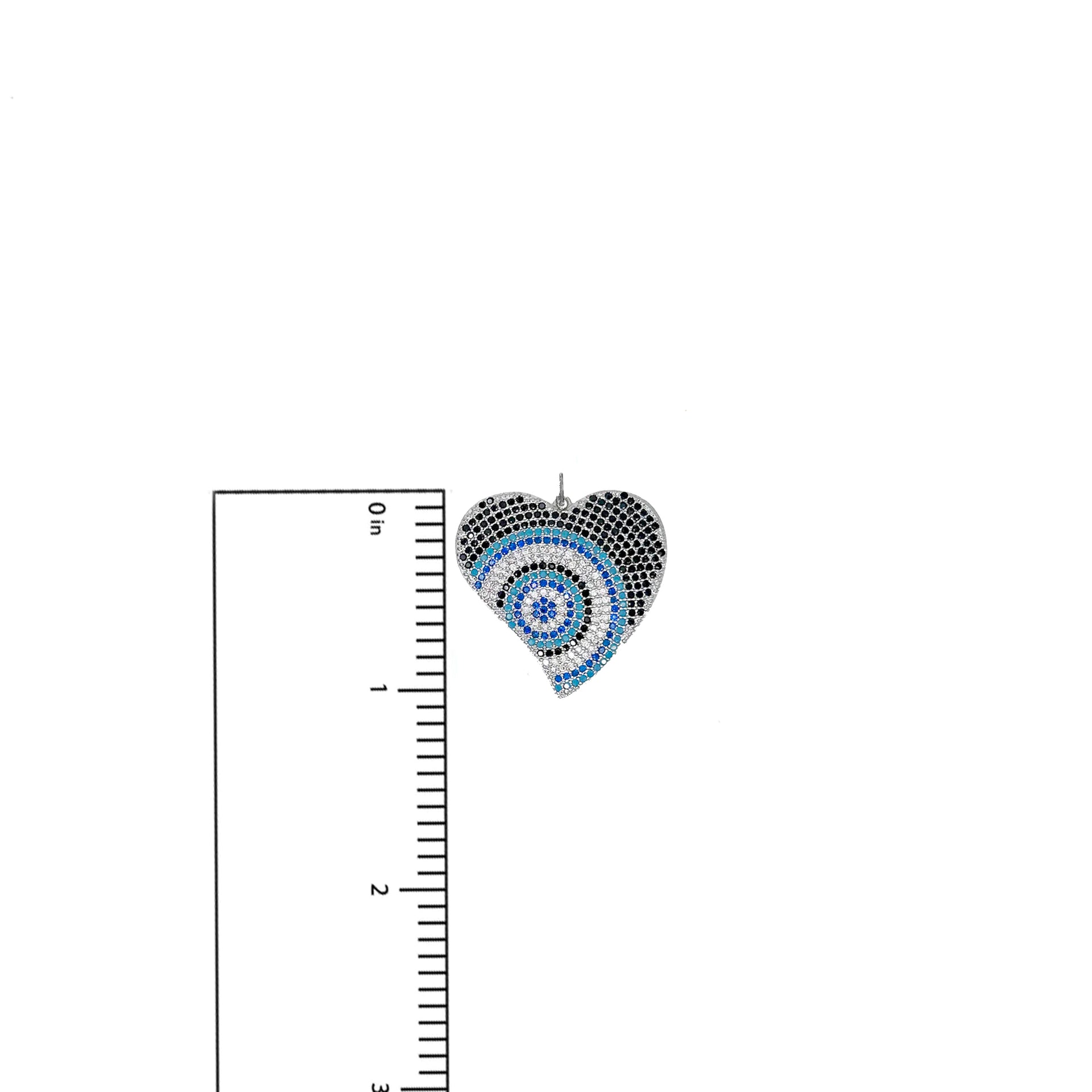 Evil Eye Heart Charm by Love Lisa showing 1 inch size measurement
