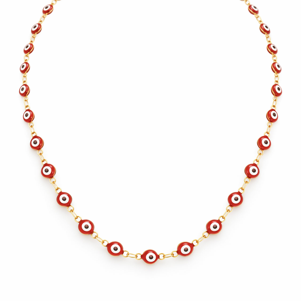 Love Lisa evil eye enamel necklace red gold with evenly spaced protective eye charms delicate chain necklace