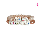 Love Lisa F★♥K CANCER Breast Cancer Awareness Bracelet Stack with white letter beads, blush faceted beads, and rose-gold tone accents