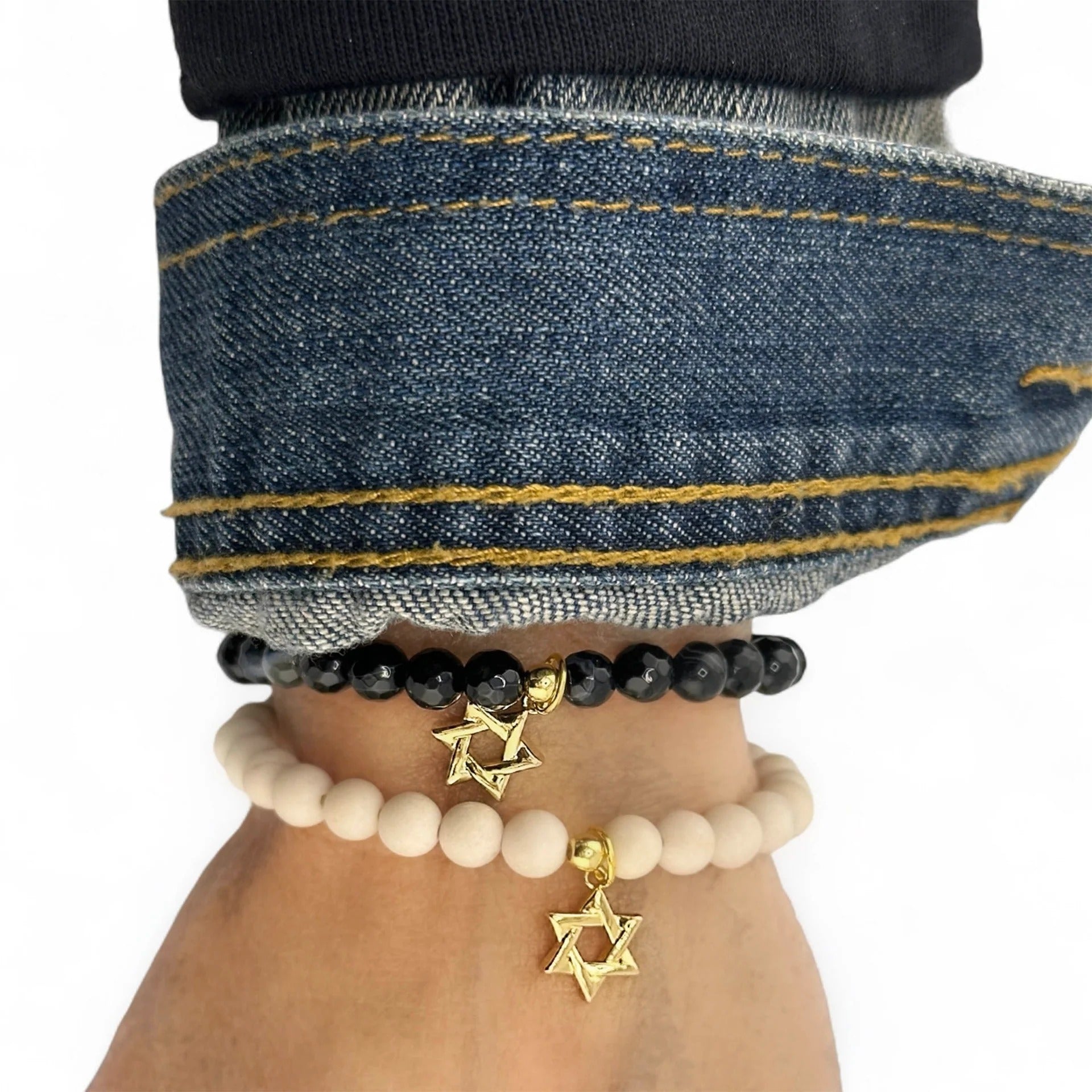 faith gemstone star of david bracelet stack on wrist love lisa