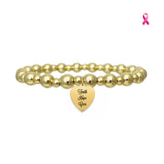 Love Lisa Faith Hope Cure Breast Cancer Awareness Bracelet in Gold with polished beads and reversible heart charm
