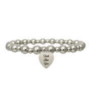 Love Lisa Faith Hope Cure Breast Cancer Awareness Bracelet in Silver with polished beads and Pray for a Cure heart charm
