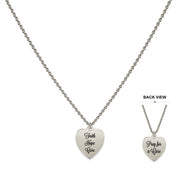 Faith Hope Cure reversible Type 1 Diabetes awareness necklace on silver chain showing Faith Hope Cure and Pray for a Cure engravings