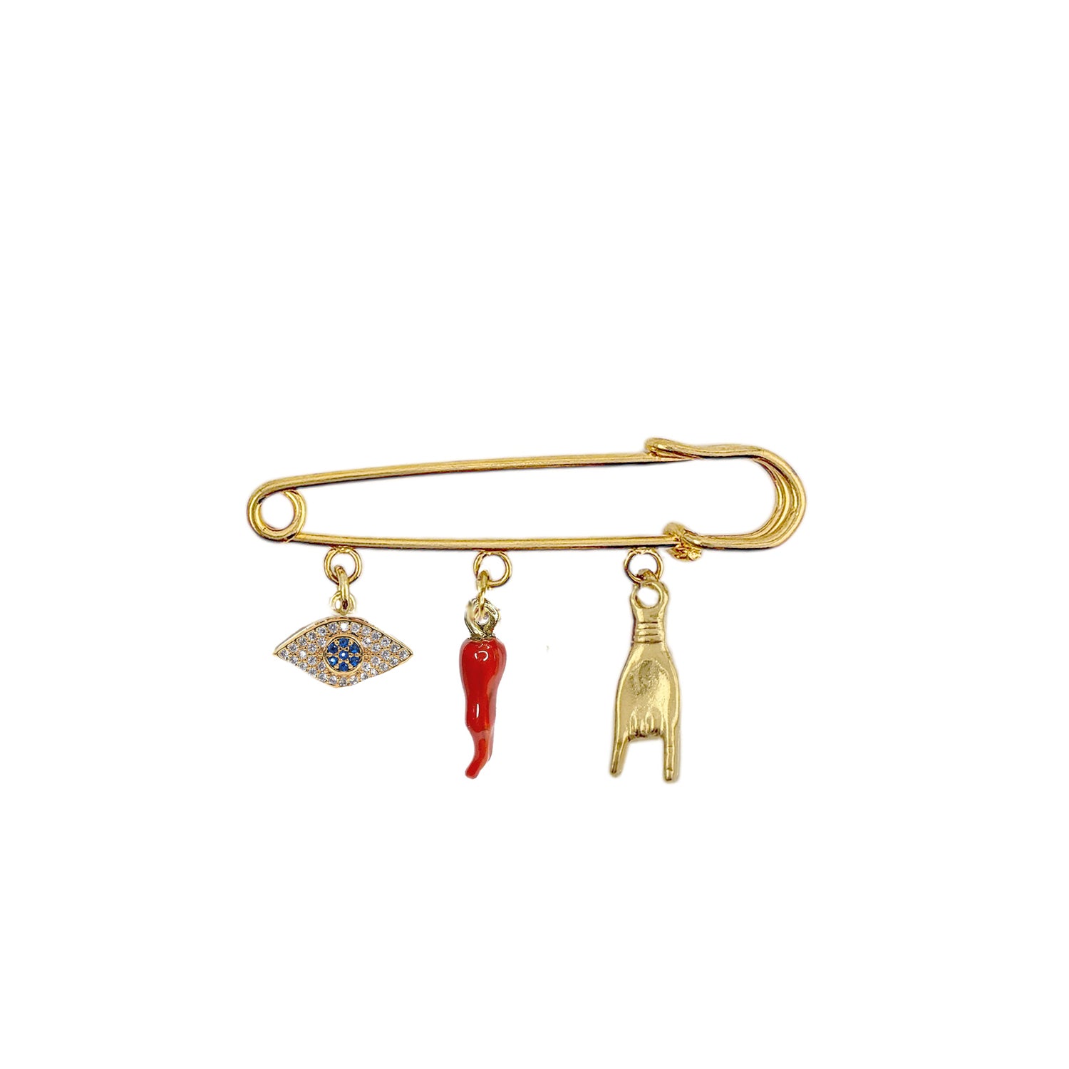 faith protection charm safety pin gold horn charm evil eye charm spiritual protective accessory