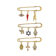 faith protection charm safety pin gold mixed charms hamsa charm cross charm horn charm protective jewelry