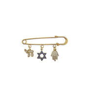 faith protection charm safety pin gold star of david charm hamsa charm chai charm spiritual jewish inspired gift jewelry
