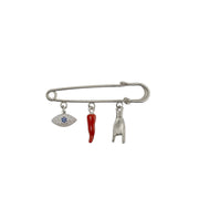 faith protection charm safety pin silver red horn charm evil eye charm spiritual protective accessory