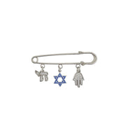 faith protection charm safety pin silver star of david charm hamsa charm chai charm spiritual protection accessory
