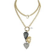 Long heart charm necklace gold  styled wrapped twice for layered look