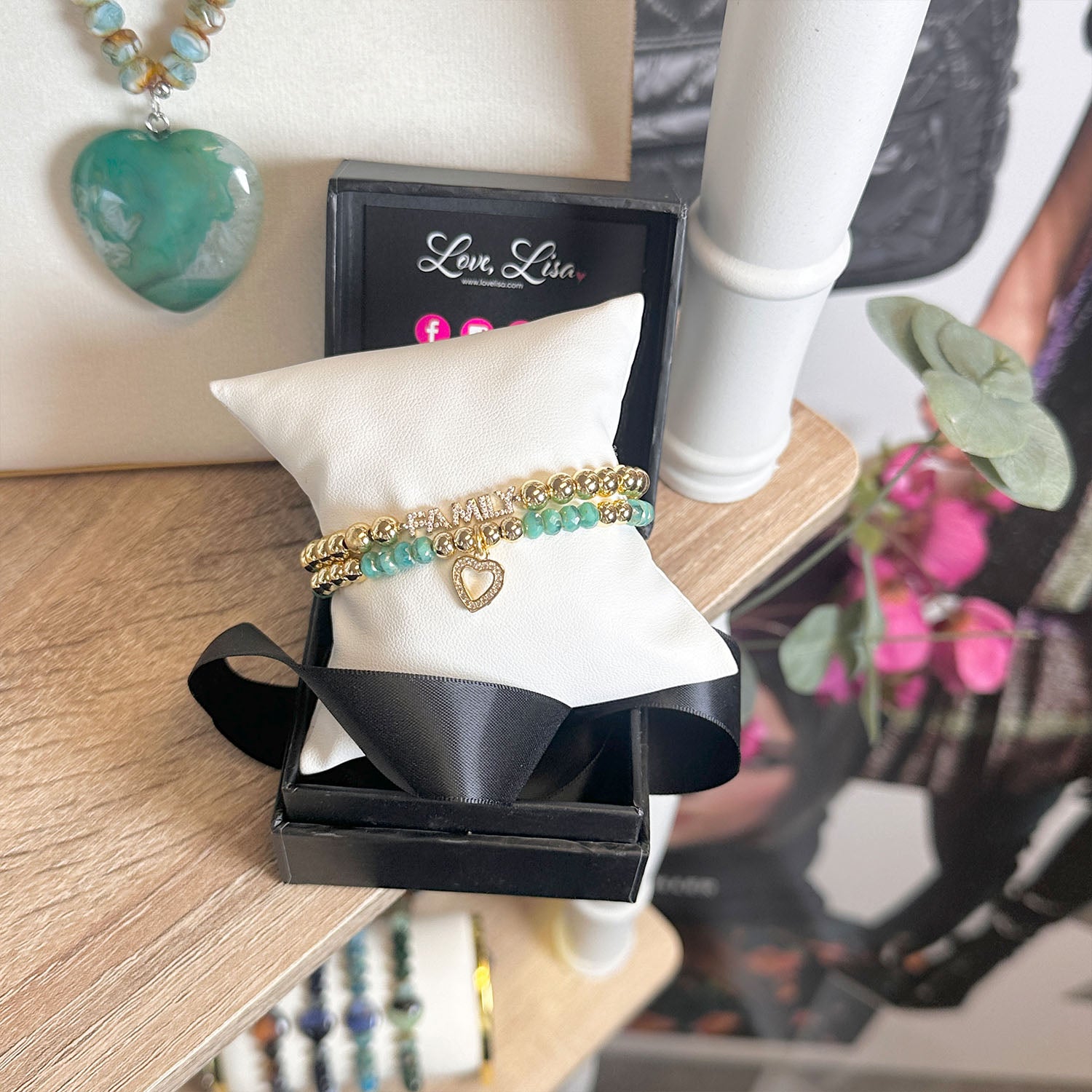 Love Lisa Family Crystal Heart Bracelet Stack with Leprechaun Beads from Harper Collection