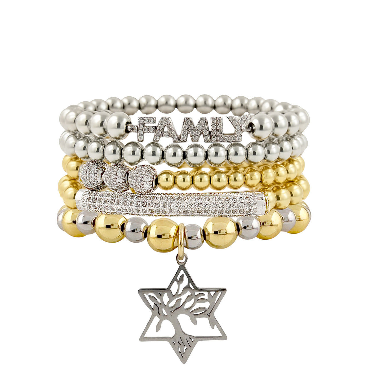 family star of david bracelet stack five piece mixed metal gold and silver set love lisa