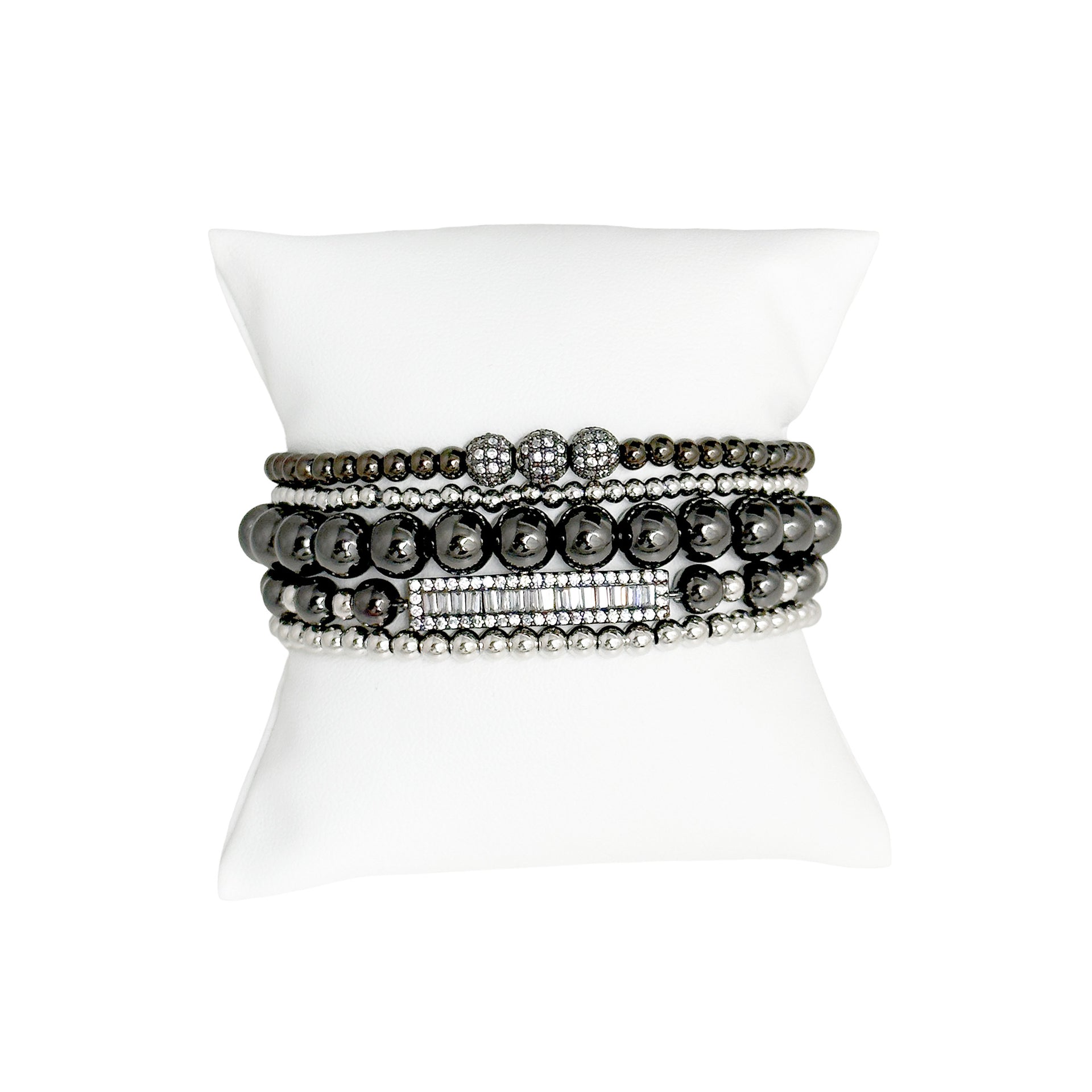 love lisa fancy celebrity five stack bracelet collection gunmetal beaded bracelets with pave accents