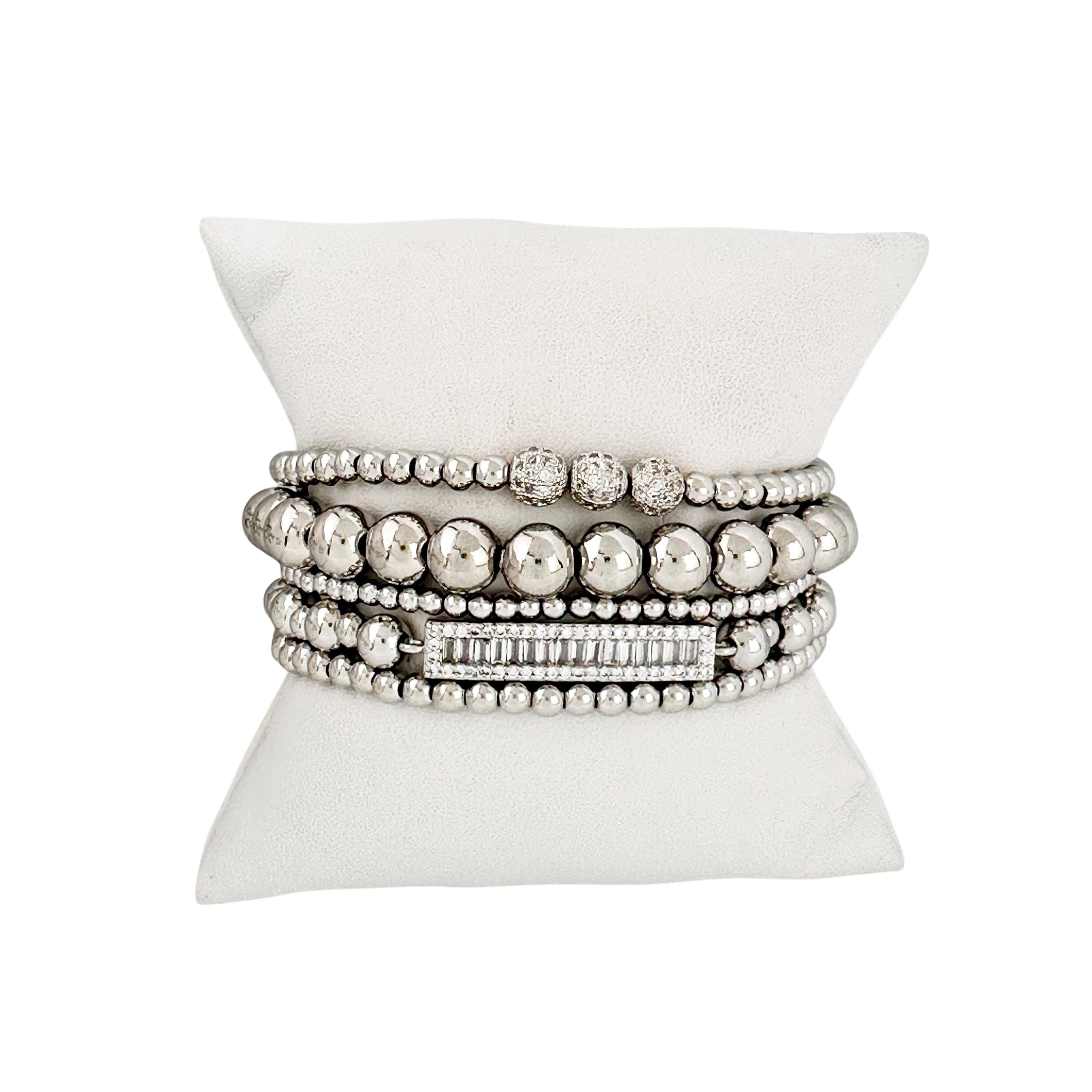 アクセサリー Silver Beaded Bracelet / Large fifth Fancy Celebrity Five Stack Bracelet Collection | Love Lisa