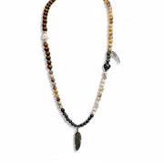 love lisa feather buddha gemstone wrap necklace bracelet brown multi jasper and wood beads with feather charm