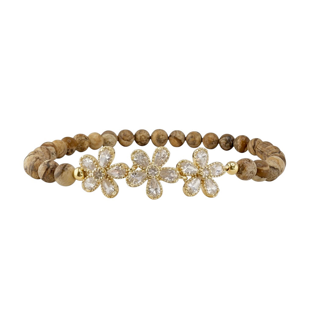 felicity ankle beaded bracelet with three crystal flowers