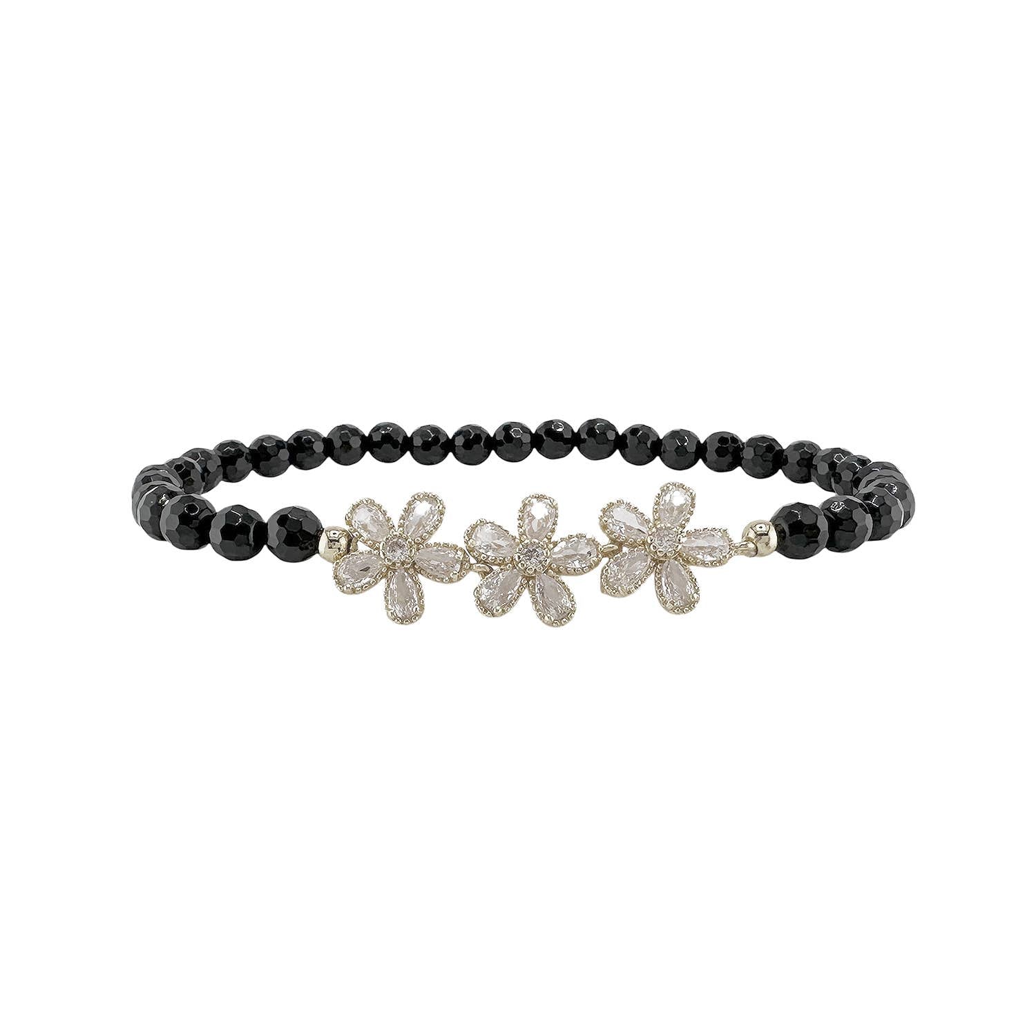 love lisa felicity cz flower anklet black gemstone beads with cz flower charms