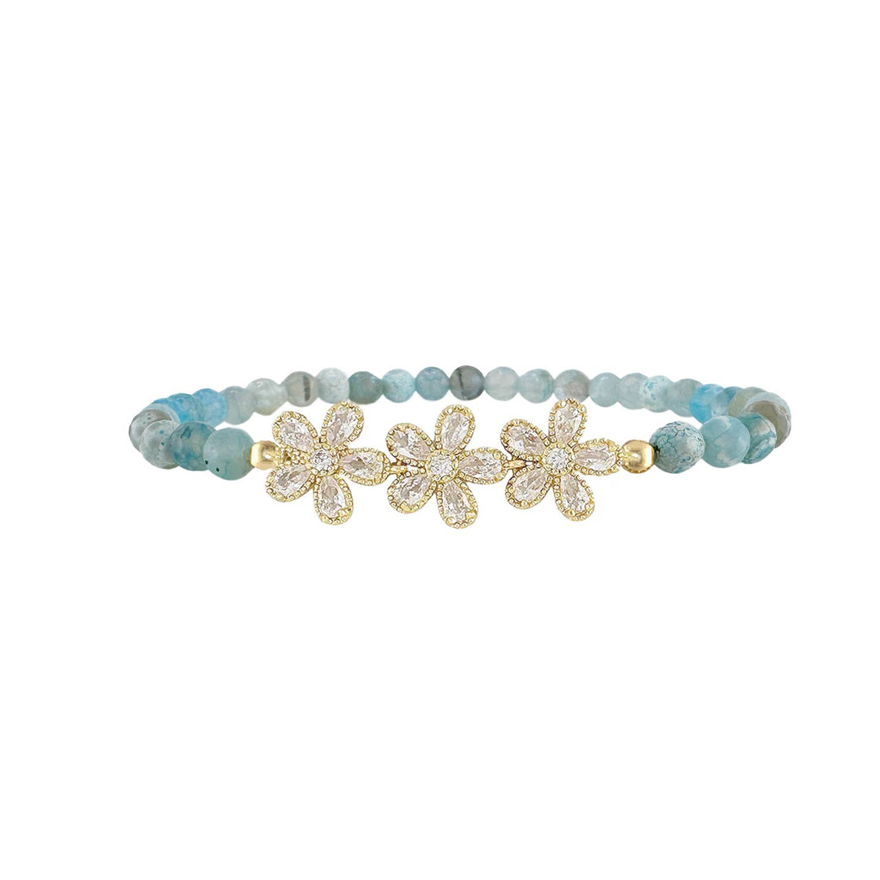 Felicity Ankle Bracelet with CZ flower charms and green gemstone beads

