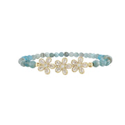 Felicity Ankle Bracelet with CZ flower charms and green gemstone beads

