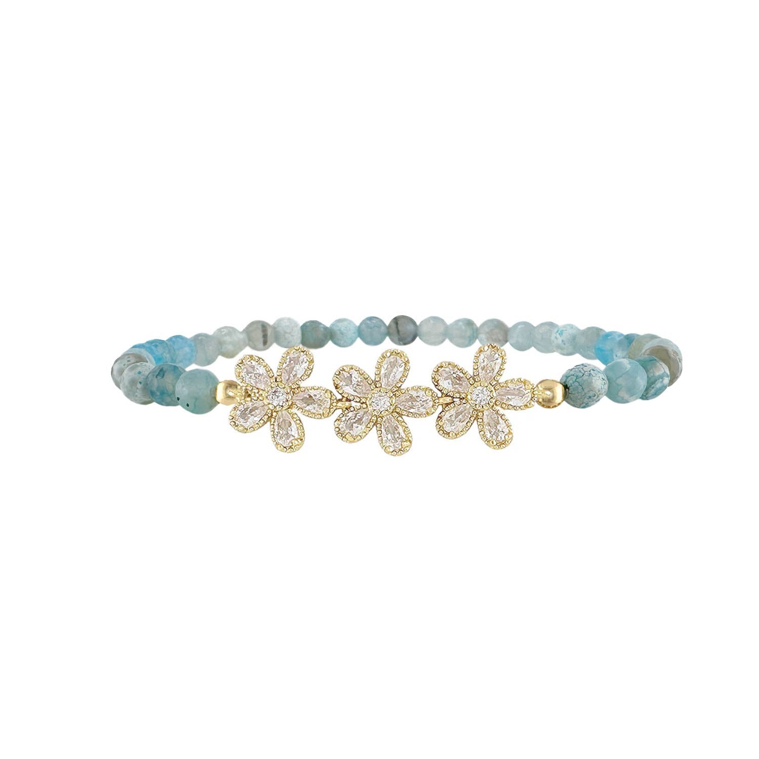 Felicity Ankle Bracelet with CZ flower charms and green gemstone beads

