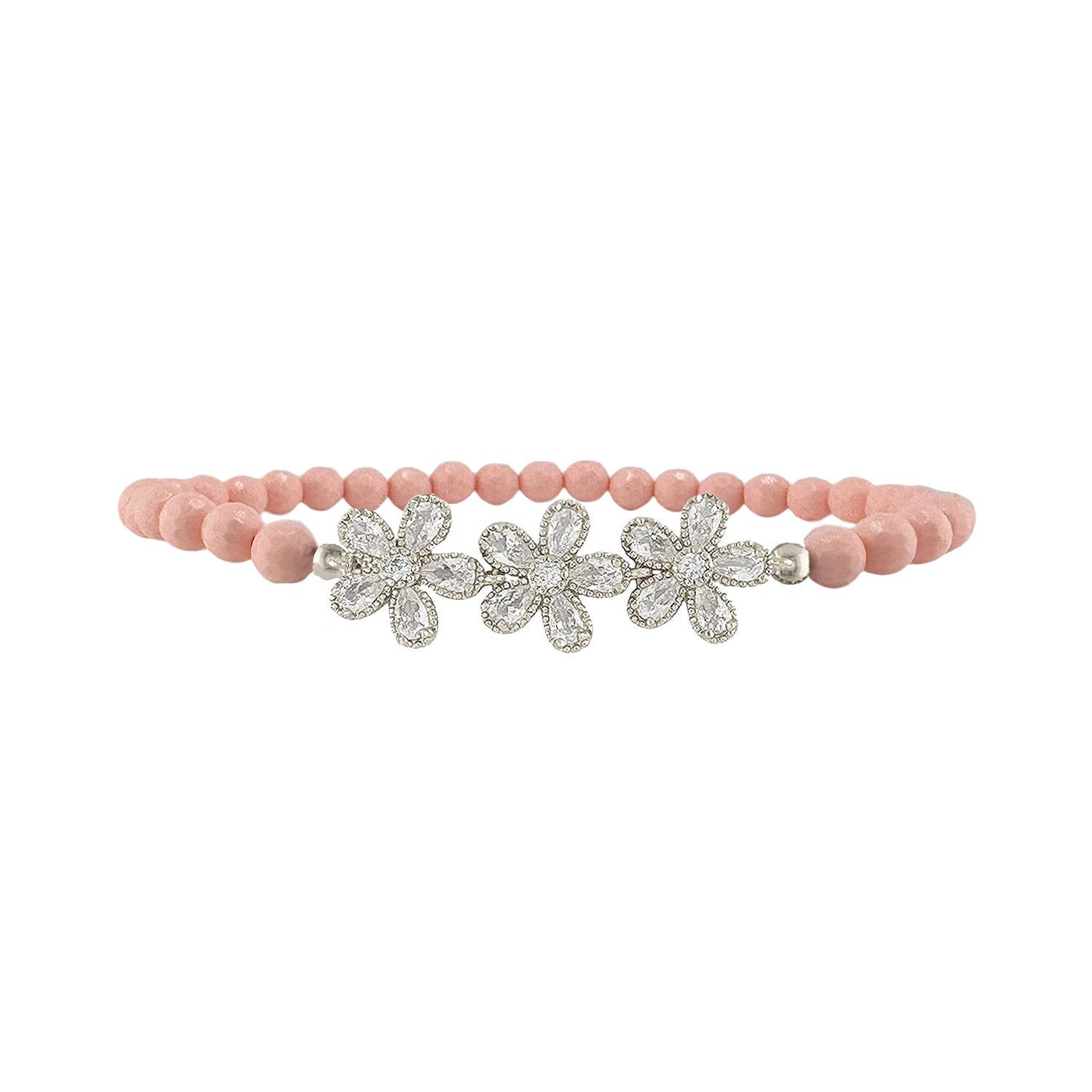 love lisa felicity cz flower anklet light pink gemstone beads with three cz flower charms