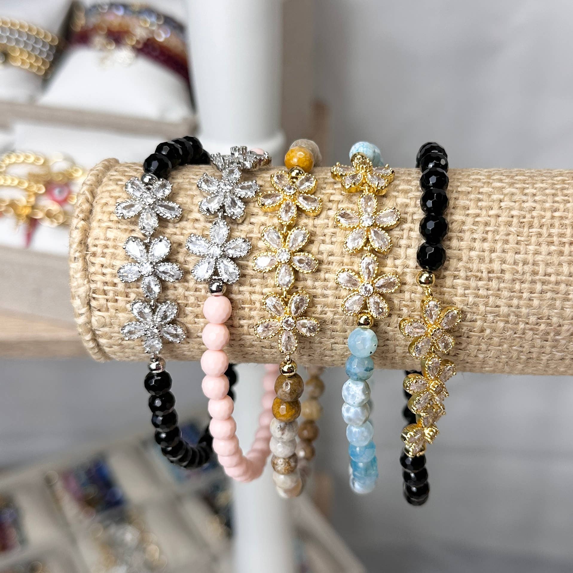 love lisa felicity cz flower anklet pastel gemstone assortment with cz flower charms