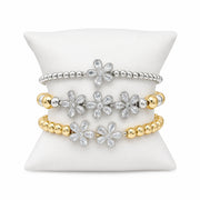 Love Lisa crystal flower bracelet stack gold and silver  pave floral beaded bracelet set stacked bracelets