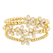 Love Lisa crystal flower bracelet stack gold pave floral beaded bracelet set stacked bracelets