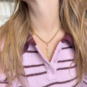 Felicity three flower necklace on a model