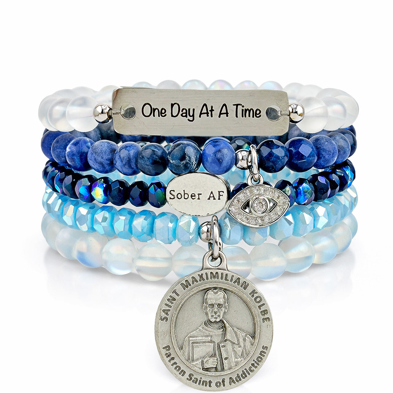 One Day At A Time Sobriety Bracelet Stack