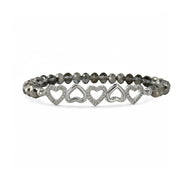 five hearts crystal stretch bracelet gunmetal beads with heart charms