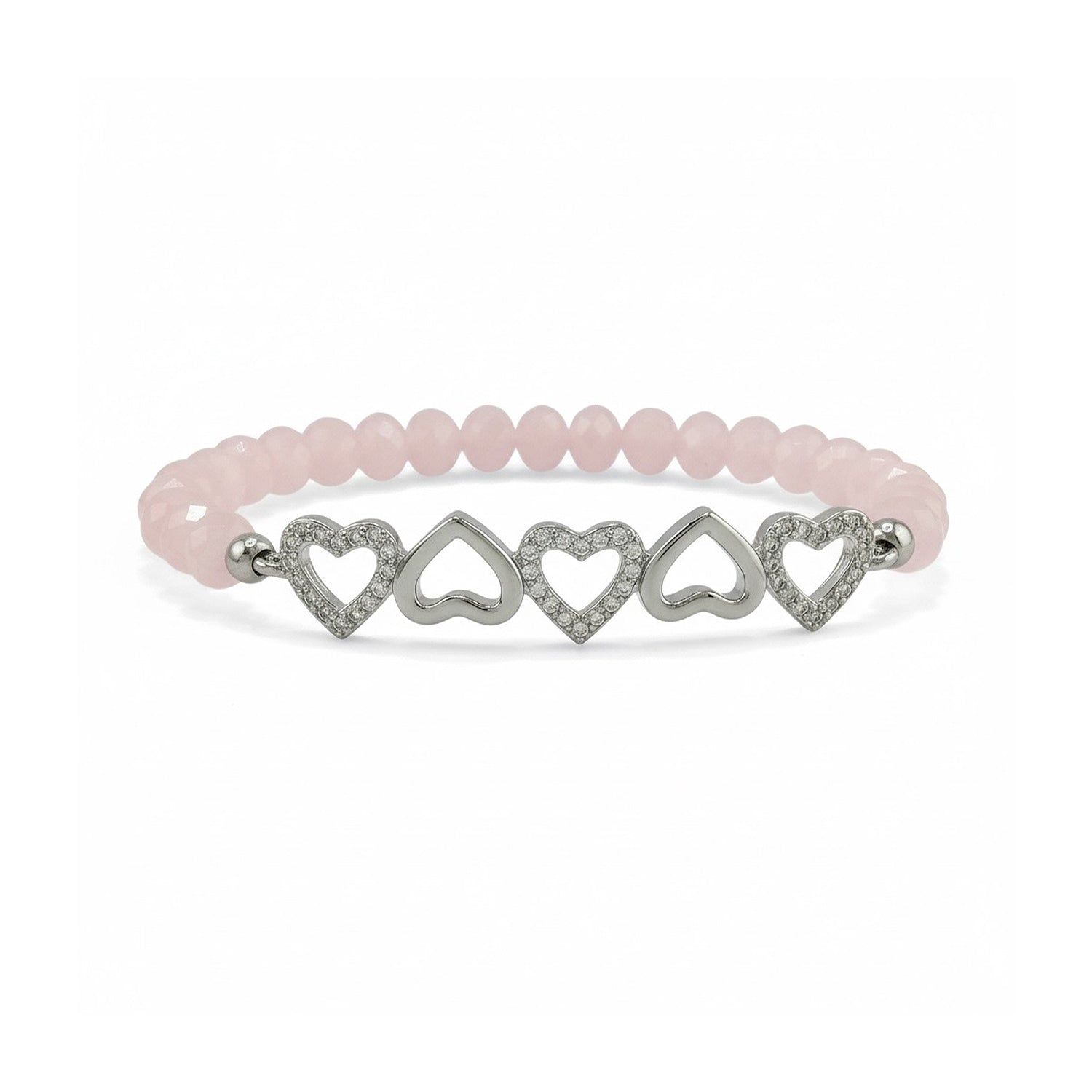 love lisa five hearts crystal stretch bracelet pink beads with heart charms