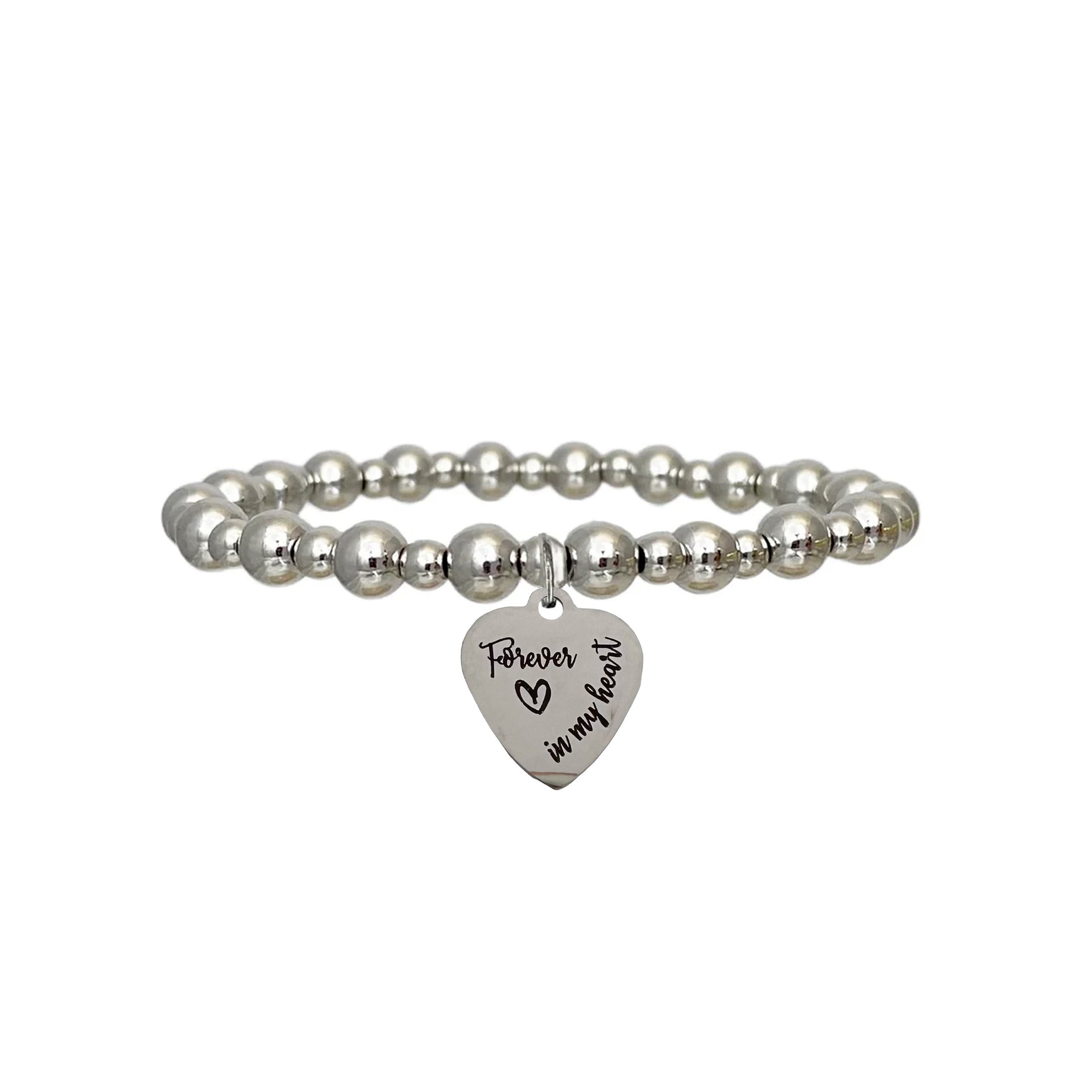 love lisa forever in my heart single bracelet with engraved heart charm and silver beaded stretch design