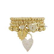 Love Lisa lock and key stretch bracelet collection gold heart charms symbolic layered bracelet stack