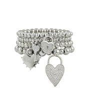 Silver lock and key heart charm stretch bracelet stack elastic fit symbolic jewelry