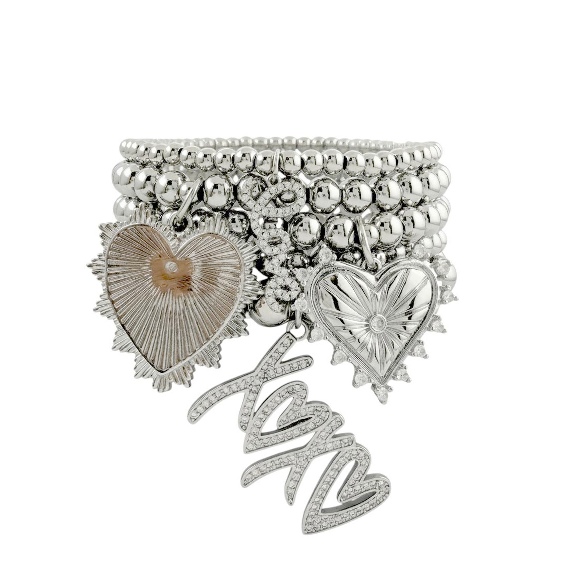 francesca xoxo heart charm bracelet stack silver beads pave xoxo charm love lisa jewelry valentine's day
