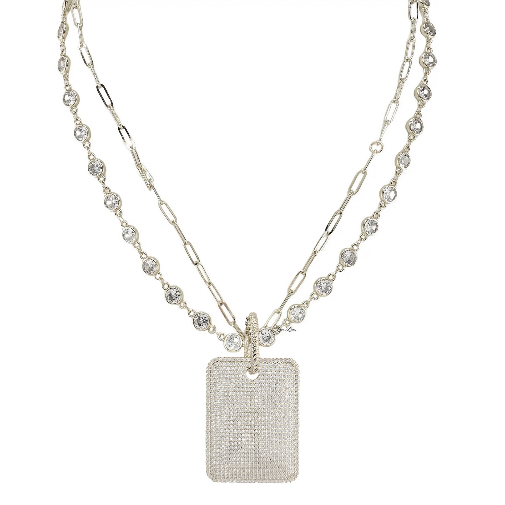 Love Lisa Gabby Diamond Dog Tag Necklace in silver with oversized pendant