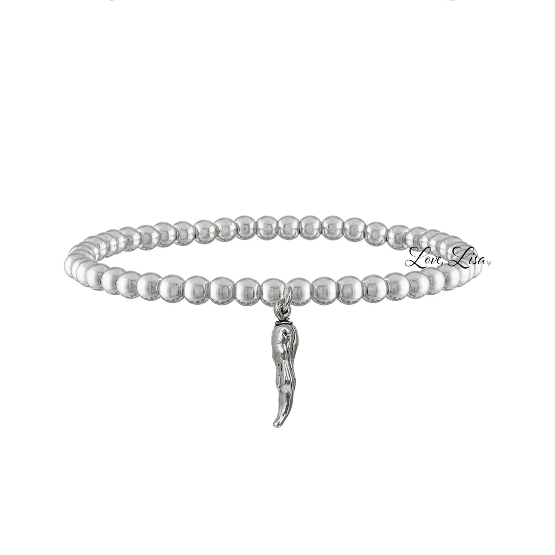 gia italian horn 4mm bracelet with a silver cornicello