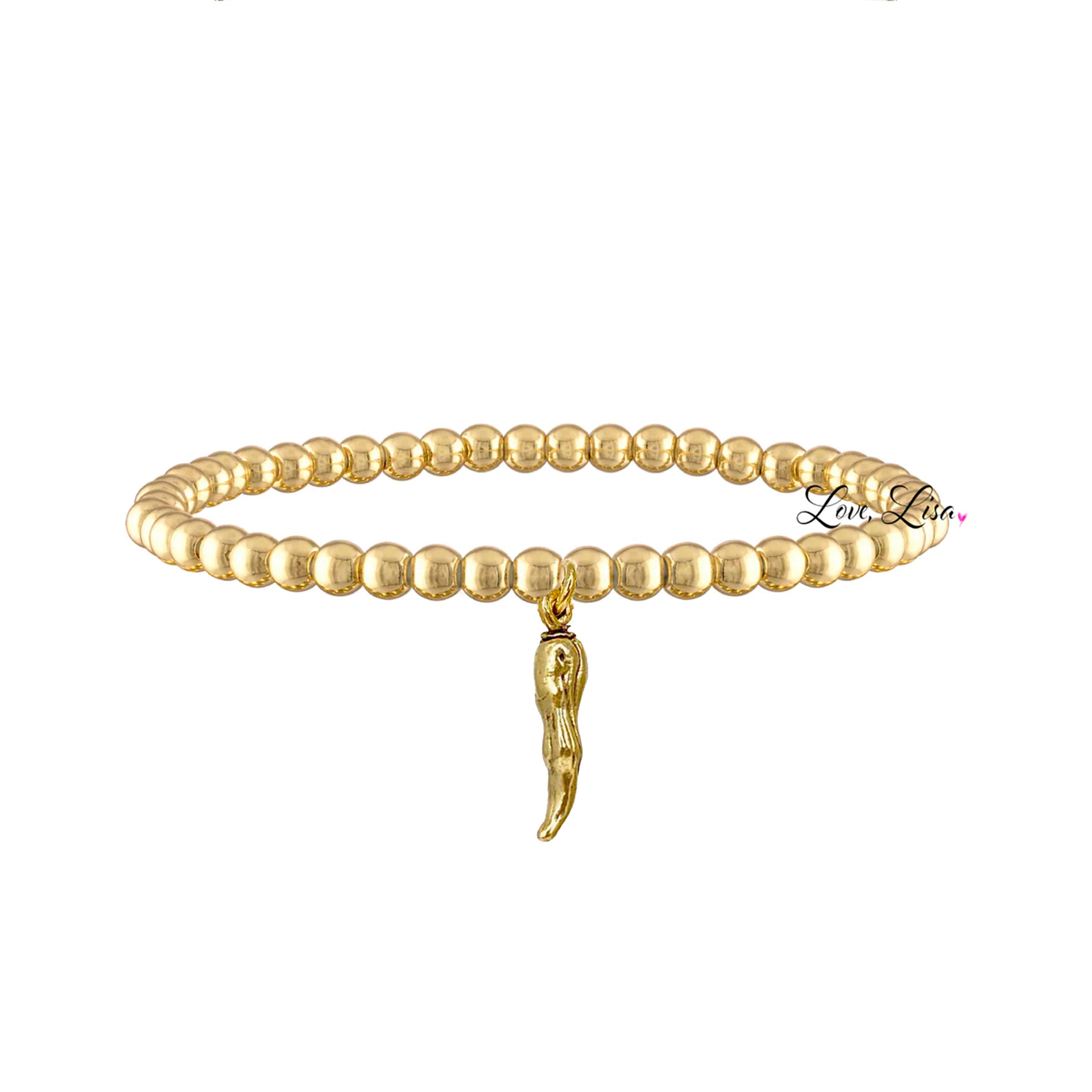 gia 4mm gold italian horn beaded bracelet